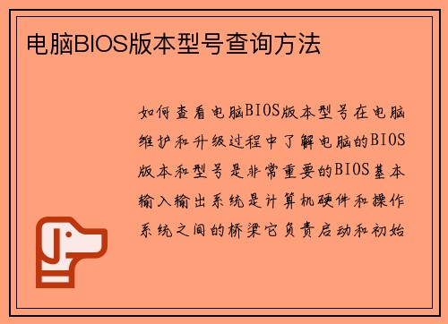 电脑BIOS版本型号查询方法